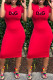 Red Fashion Casual Print Letter O Neck One Step Skirt Dresses