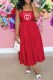 Red Fashion Casual Print Letter Spaghetti Strap A Line Dresses