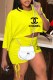 Yellow Fashion Casual Print Letter O Neck Short Sleeve Two Pieces