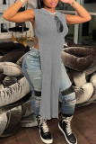 Yellow Sexy Solid Hollowed Out Patchwork Slit Hooded Collar Straight Dresses