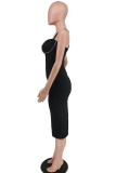 Red Sexy Solid Hot Drill Spaghetti Strap Pencil Skirt Dresses