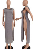 Yellow Sexy Solid Hollowed Out Patchwork Slit Hooded Collar Straight Dresses
