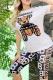 Khaki Fashion Casual Character Print Patchwork Letter O Neck Short Sleeve Two Pieces