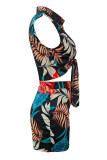Multicolor Fashion Casual Print Bandage Turndown Collar Sleeveless Two Pieces