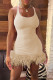 Khaki Sexy Solid Patchwork Feathers U Neck One Step Skirt Dresses