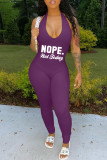 Pink Fashion Casual Letter Print Backless Halter Skinny Jumpsuits