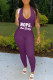 Purple Fashion Casual Letter Print Backless Halter Skinny Jumpsuits