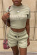 Grey Fashion Casual Letter Print Basic Half A Turtleneck Short Sleeve Two Pieces
