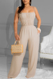 Sky Blue Sexy Solid Patchwork Spaghetti Strap Straight Jumpsuits