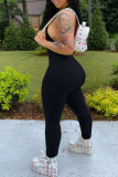 Pink Fashion Casual Letter Print Backless Halter Skinny Jumpsuits
