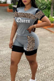 Pink Fashion Casual Letter Print Basic O Neck Short Sleeve Two Pieces