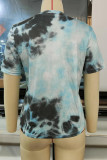 Red Blue Sexy Print Tassel Bandage Patchwork T-Shirts