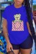 Blue Fashion Casual Character Print Letter O Neck T-Shirts