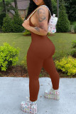 Pink Fashion Casual Letter Print Backless Halter Skinny Jumpsuits