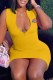 Yellow Fashion Casual Print Letter Zipper Collar One Step Skirt Dresses