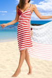 Red Fashion Sexy Print Backless Spaghetti Strap Beach Dress