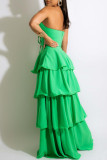 Green Sexy Solid Bandage Hollowed Out Backless Halter Strapless Dress