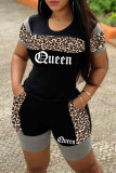 Pink Fashion Casual Letter Print Basic O Neck Short Sleeve Two Pieces