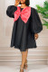 Black Fashion Casual Patchwork With Bow O Neck Long Sleeve Dresses