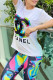 White Fashion Casual Character Print Patchwork Letter O Neck Short Sleeve Two Pieces