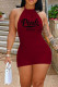 Burgundy Sexy Print Patchwork Halter Pencil Skirt Dresses