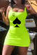 Fluorescent Green Fashion Sexy Print Basic Boat Neck Vest Dress
