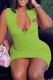 Fluorescent Green Fashion Casual Print Letter Zipper Collar One Step Skirt Dresses