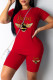 Red Fashion Casual Print Basic O Neck Short Sleeve Two Pieces