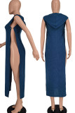 Yellow Sexy Solid Hollowed Out Patchwork Slit Hooded Collar Straight Dresses