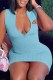 Sky Blue Fashion Casual Print Letter Zipper Collar One Step Skirt Dresses