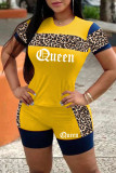 Pink Fashion Casual Letter Print Basic O Neck Short Sleeve Two Pieces