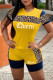 Yellow Fashion Casual Letter Print Basic O Neck Short Sleeve Two Pieces