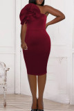 Black Fashion Sexy Solid Patchwork Slit One Shoulder Evening Dress