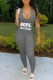 Grey Fashion Casual Letter Print Backless Halter Skinny Jumpsuits