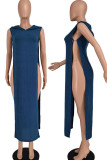 Yellow Sexy Solid Hollowed Out Patchwork Slit Hooded Collar Straight Dresses