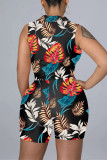 Multicolor Fashion Casual Print Bandage Turndown Collar Sleeveless Two Pieces