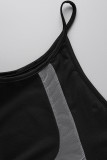 Light Blue Sexy Solid Patchwork See-through Oblique Collar Pencil Skirt Dresses