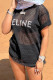Black Fashion Casual Letter See-through O Neck T-Shirts