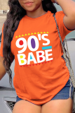 Grey Fashion Street Print Letter O Neck T-Shirts