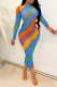 Blue Fashion Sexy Print Basic O Neck Long Sleeve Dresses