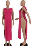 Yellow Sexy Solid Hollowed Out Patchwork Slit Hooded Collar Straight Dresses