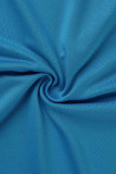 Light Blue Sexy Solid Patchwork See-through Oblique Collar Pencil Skirt Dresses