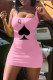 Pink Fashion Sexy Print Basic Boat Neck Vest Dress
