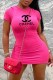 Rose Red Fashion Sexy Print Letter O Neck Wrapped Skirt Dresses