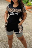 Pink Fashion Casual Letter Print Basic O Neck Short Sleeve Two Pieces