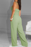 Sky Blue Sexy Solid Patchwork Spaghetti Strap Straight Jumpsuits