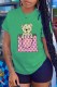 Green Fashion Casual Character Print Letter O Neck T-Shirts