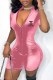 Pink Fashion Casual Print Letter Zipper Collar Rompers