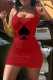 Red Fashion Sexy Print Basic Boat Neck Vest Dress