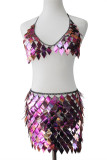 Pink Fashion Sexy Patchwork Hollowed Out Sequins Backless Accessories